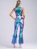 Women Shiny Metallic Jazz Modern Dance Jumpsuit 70s Disco Theme Party Singer Dancer Cosplay Costume for Halloween Carnival Rave