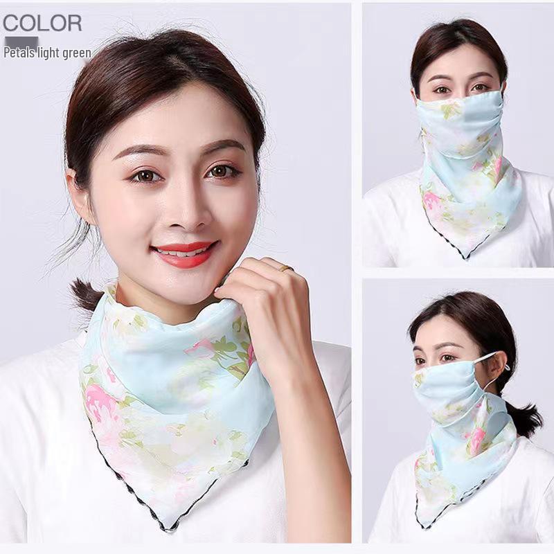 Women's Ice Silk Breathable Windproof Face Veil & Triangle Scarf with Ear Loops - Lightweight Neck Gaiter for Outdoor Use