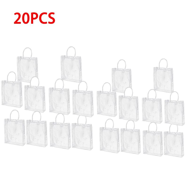 100PCS Reusable Clear PVC Plastic Tote Bag With Clear Handle Beautiful Gift Bag For Wedding Party Birthday Packaging Bags