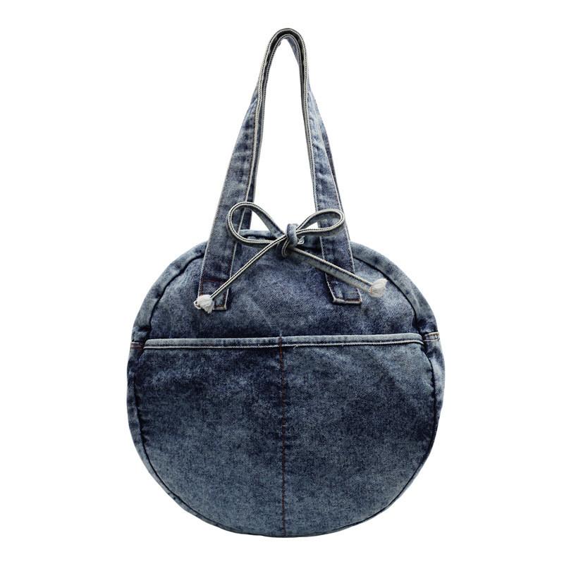 Runde Jeans-Tasche mit Schleife für Damen Streetwear Mode Große Kapazität Lässige Geldbörse