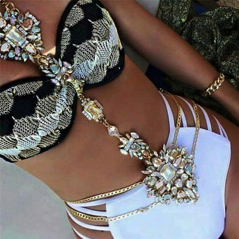 Luxury   Gem Pendant Harness Body Chain Necklace Bikini Jewelry