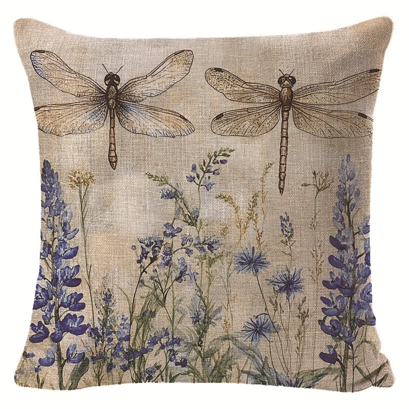Hot Spring and Summer Butterfly Flower Series Bedroom Living Room Bay Window Decoration Linen Pillow Cover