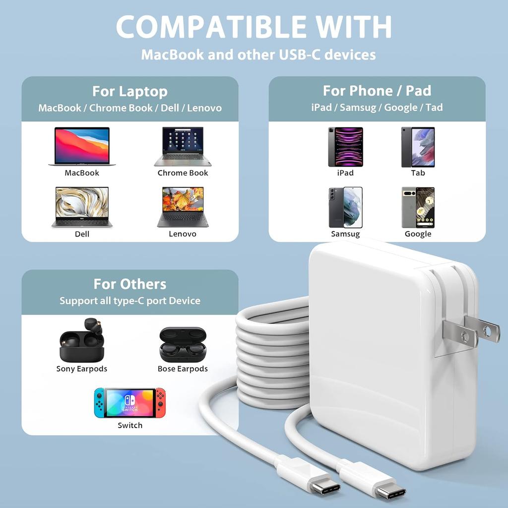Mac Book Pro Charger - 100W USB C Fast Charger Power Adapter Compatible with MacBook Air 15,13 Inch,MacBook Pro 16, 15, 14, 13 Inch, iPad Pro
