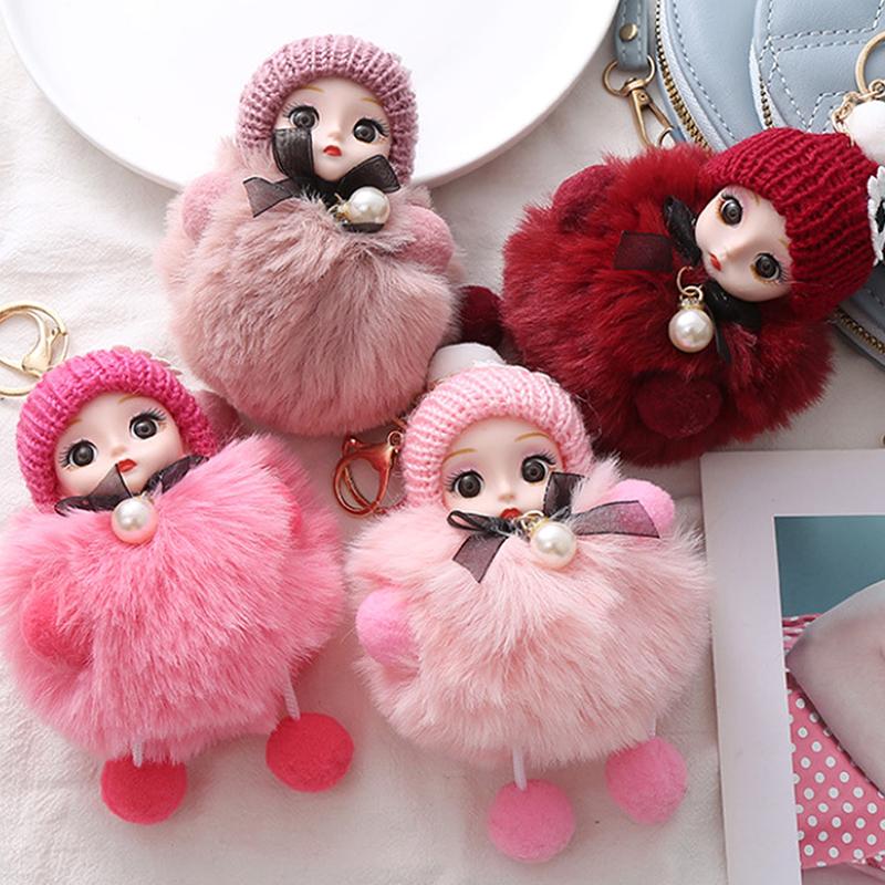 Cute Plush Keychain Imitation Rex Rabbit Fur Ball Keyring Big Eye Doll Pendant  Car Bag Charm