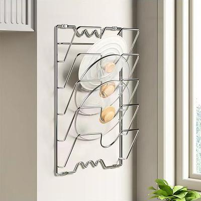Küchen-Organizer-Regal, an der Wand hängender Topfdeckel-Regal, fünflagiger Topfdeckel, rostfreies Metall, multifunktionales Regal, Topfdeckel-Aufbewahrungsregal