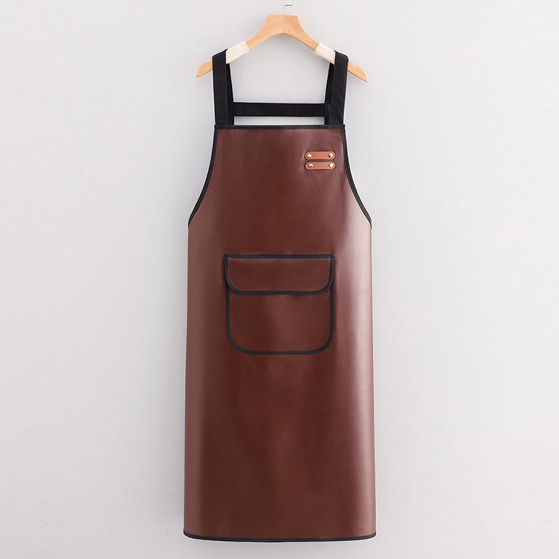 Waterproof PU Leather Apron for Kitchen & Catering - Oil-Proof, Custom Logo, Unisex Design