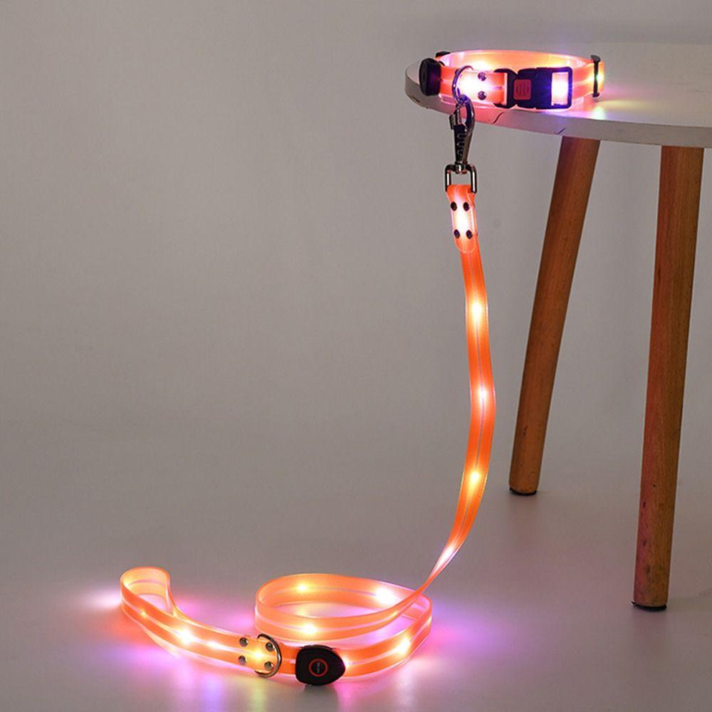 Glowing Dog Collar Leash Waterproof Rechargeable Dog Led Light Collar Adjustable Weather Proof Dog Neck Collar For Night Walking