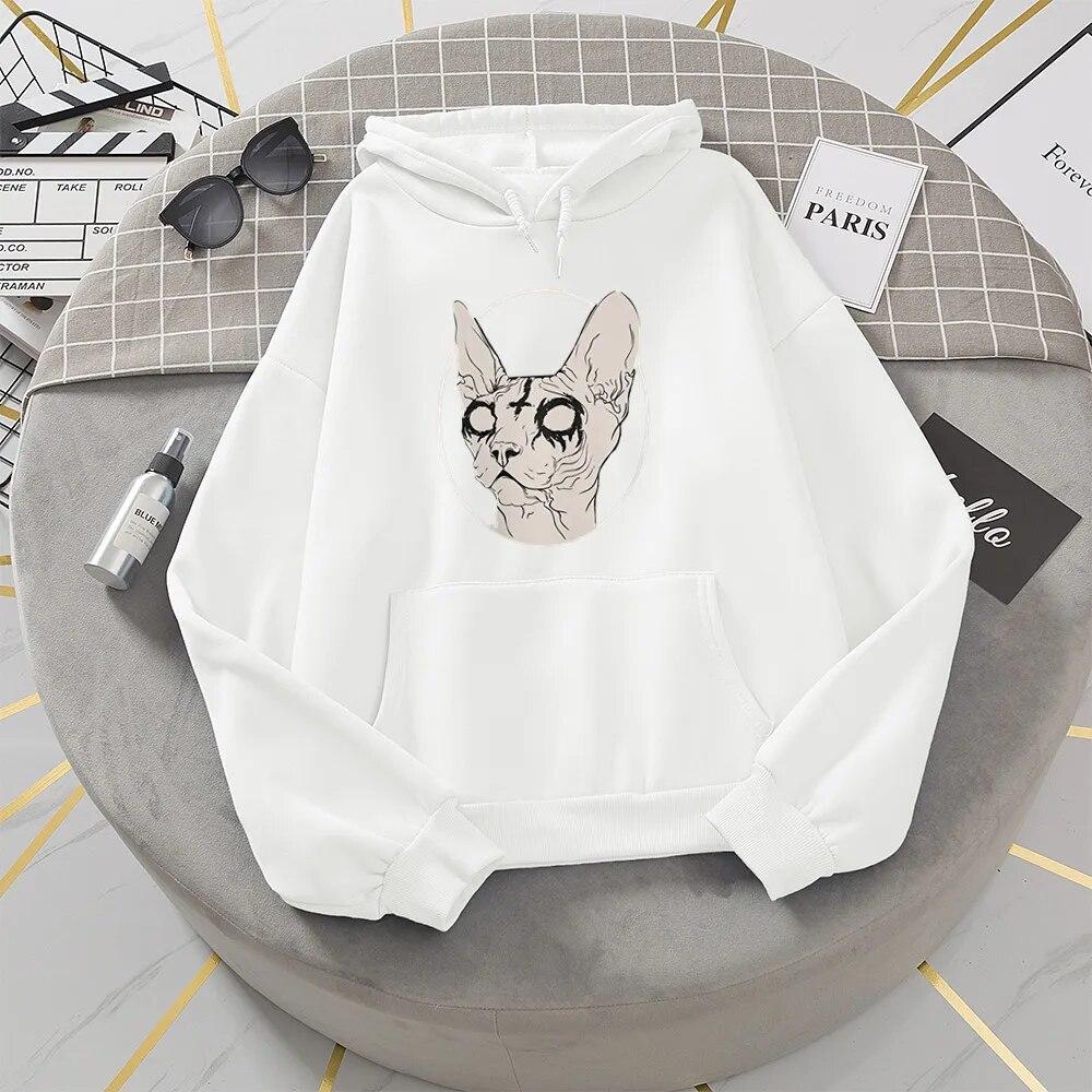 

Розовые толстовки с котом сфинкса, WoUnisex, готическая женская толстовка с принтом в стиле панк, зимняя эстетичная толстовка с капюшоном, толстовки с графическим рисунком, одежда 4XL