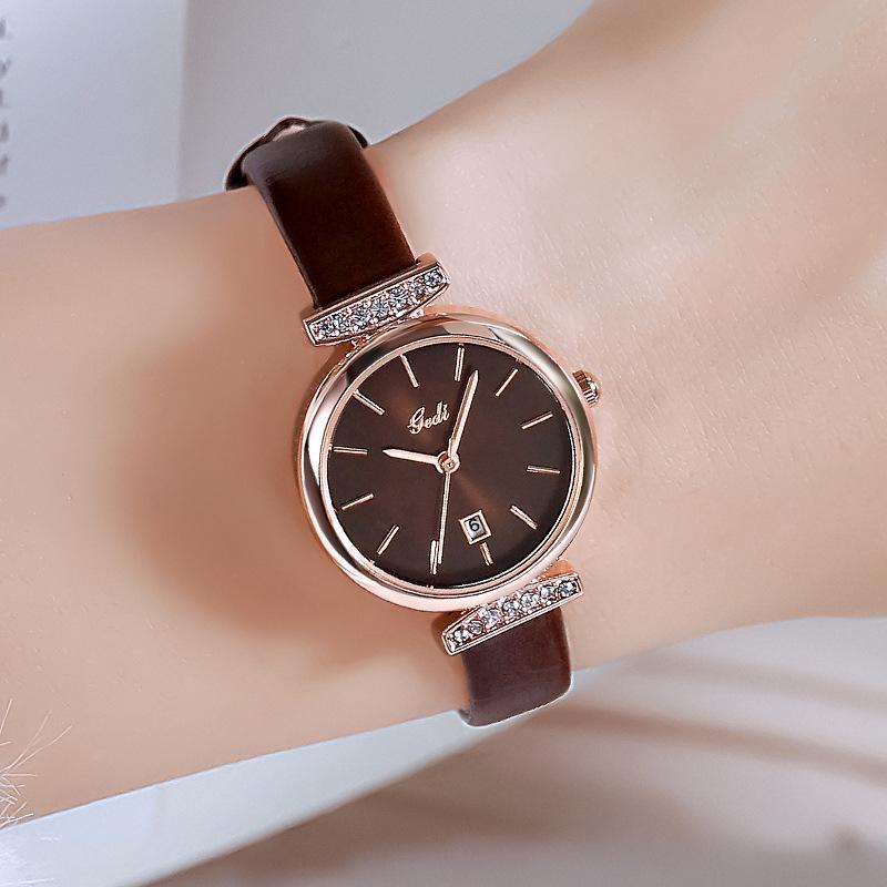 Ladies Watch Temperament Diamond-Encrusted Waterproof Fashion Casual Student Calendar Quartz Watch