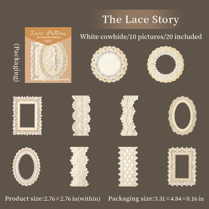 

20Sheets Lace Series Scrapbooking Decorative Sticker For DIY Photo Frame Collage Craft Supplies Sticker Desktop Diary Decoration