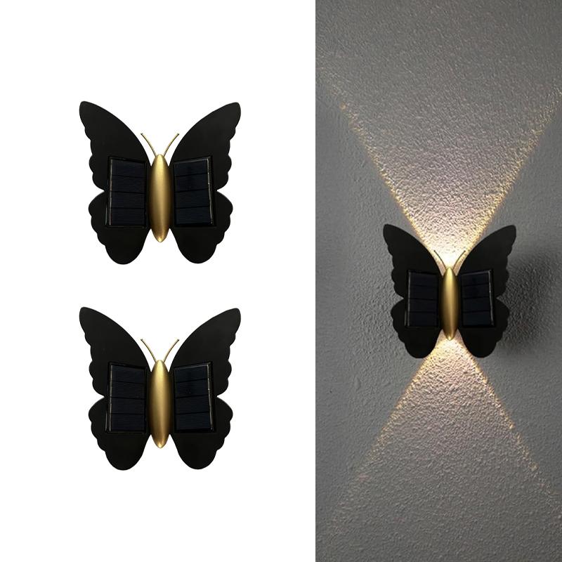 LED Solar Butterfly Wall Night Light Outdoor Waterproof for Garden Courtyard Fence Stairs Pathway Balcony Courtyard Decoration