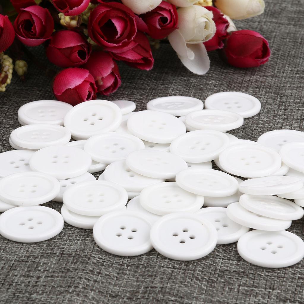 50Pcs 23Mm White Round 4 Hole Resin Buttons Sewing Craft Supplies for Scrapbooking Embellishments Jewelry Making Knitting DIY