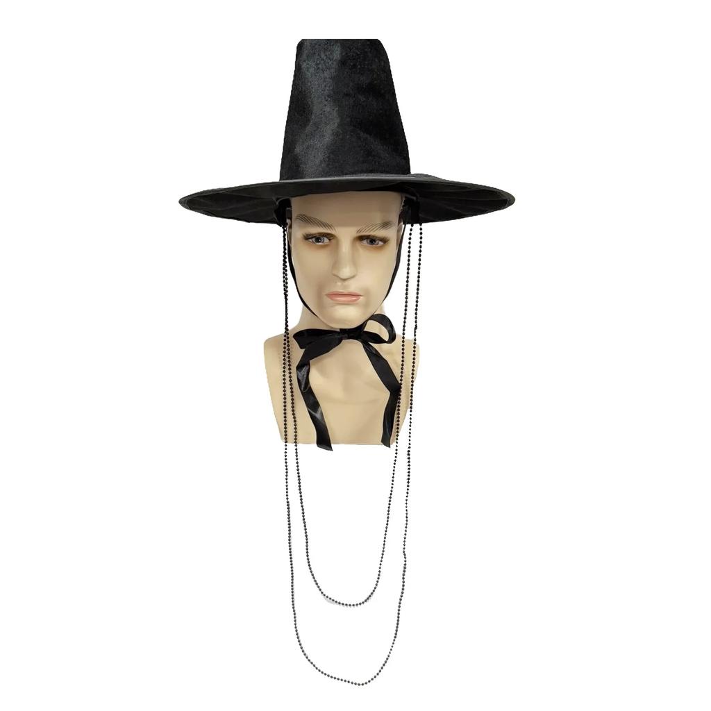 Cappello a tesa larga Cappello tradizionale Dinastia Ming Cappello piatto Coreano per Uomo Taglia Unica Protezione UV Cappello Nero Esibizione sul Palco