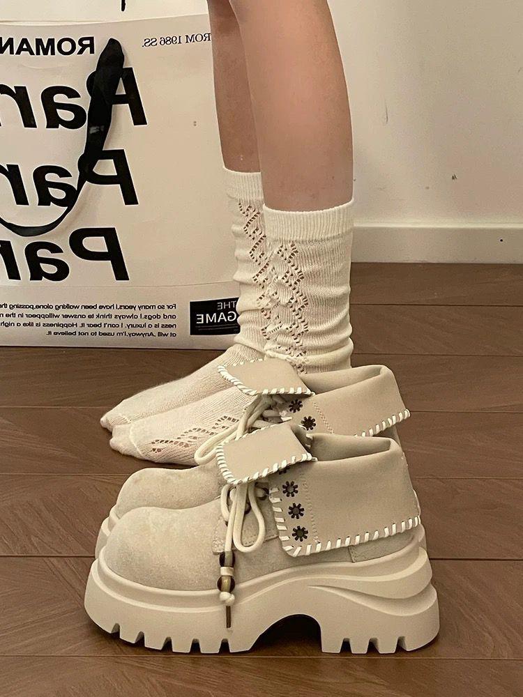 British-Style Petite Platform Martin Boots - Women's Vintage Autumn Short Boots with Height-Enhancing Slimming Effect