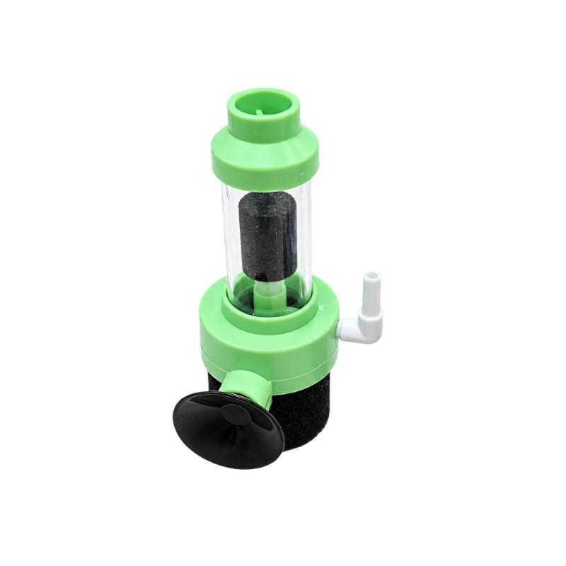 External-Pump Fish Filter with Suction-Cup Mount and Side Air Port for Clear Placement and Hose Attachment Inside