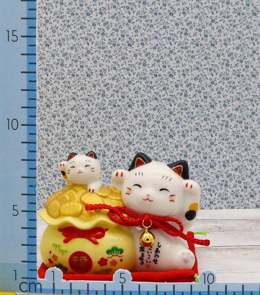 Yakushigama Maneki Neko (Treasure Bag, Parent and Child) Harmony (with Good Luck Sticker)