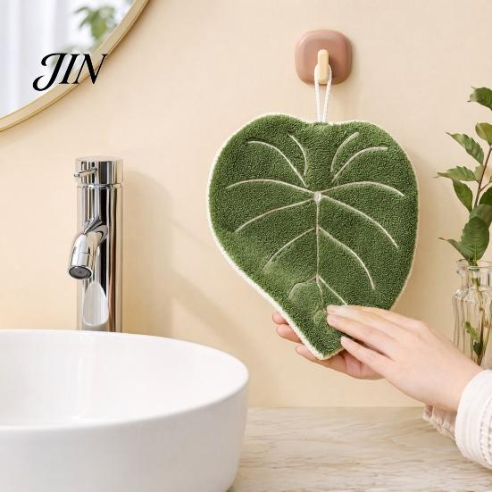 Bathroom Decor Hand Towel Leaf Shape Towel, Soft Absorbent with Hanging Loop, Kitchen Cute Maple Ginkgo Design for Drying Loop