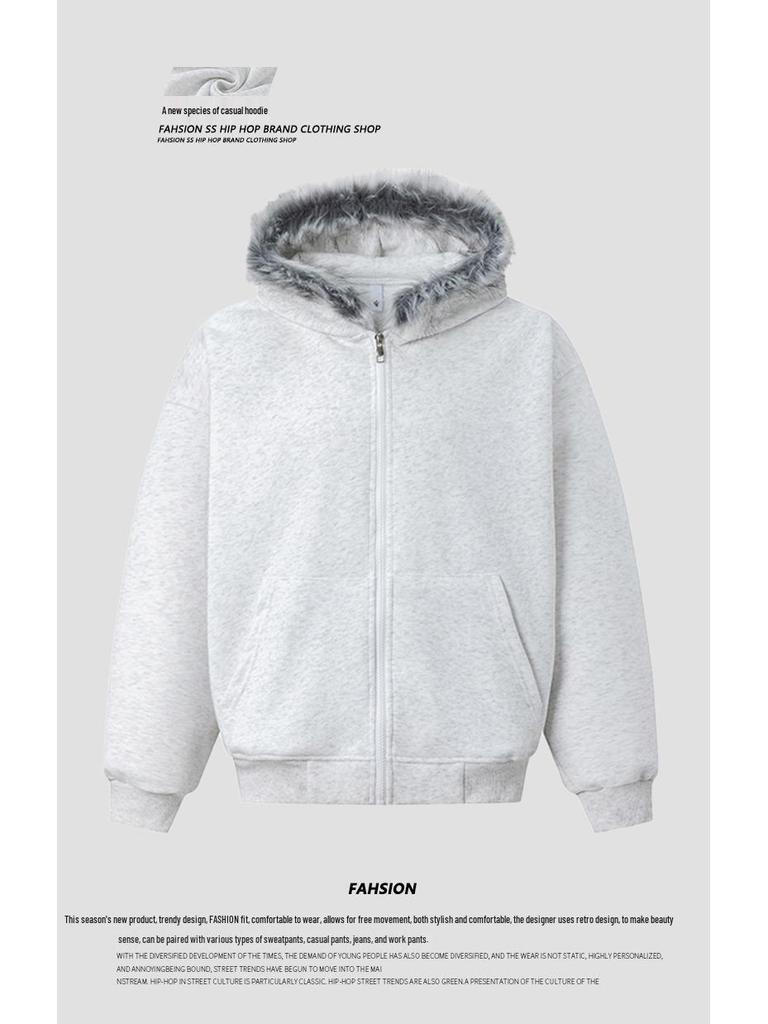 2025 Premium Retro Fur Collar Hoodie Cardigan Jacket for Men & Women - Autumn Trendy Couple Wear