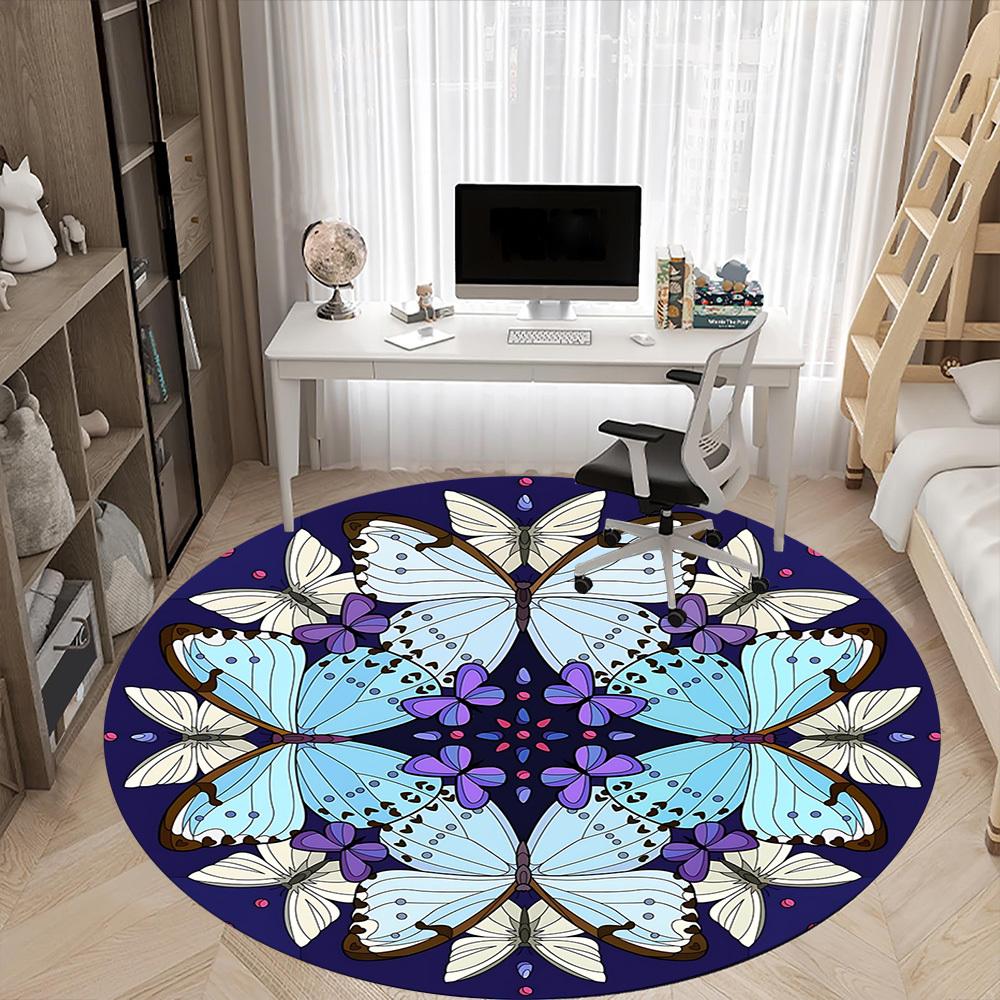 1 Stück Schmetterling Mandala Design Rundes Büroteppich, Rutschfest, Weich und Langlebig, Büroteppich für Innendekoration, Perfekt für das Büro