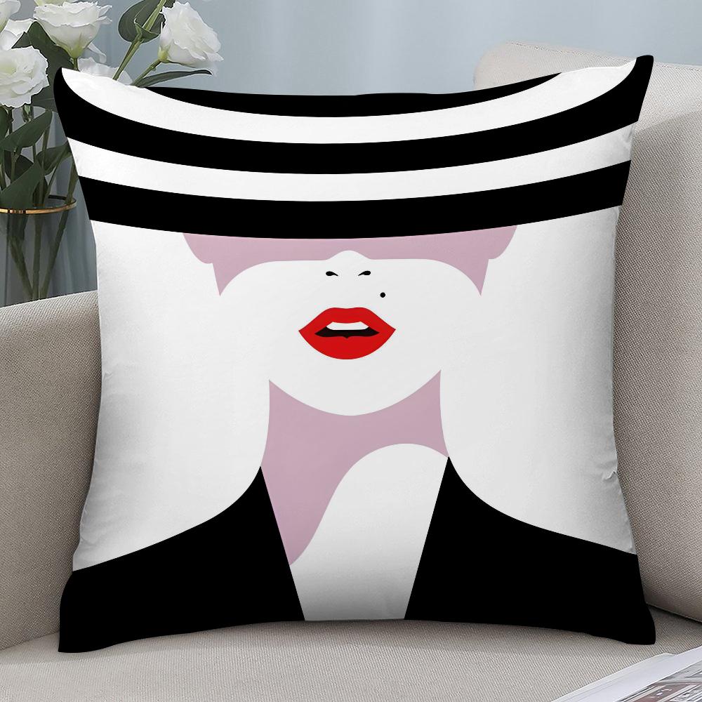 Advanced Black White Pillow Case Short Plush Sofa Decorative Gift Home Double-sided Printing Cushion