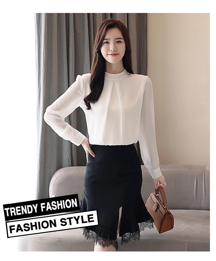 2026 Korean Style Chiffon Top: Long Sleeve, Stand Collar, Loose Fit, Belly-Covering, Versatile, Elegant, Fashionable for Spring/Autumn