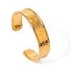 Women's 18k Gold Stainless Steel Hammered Wide Open Bangle - French Retro Minimalist Design