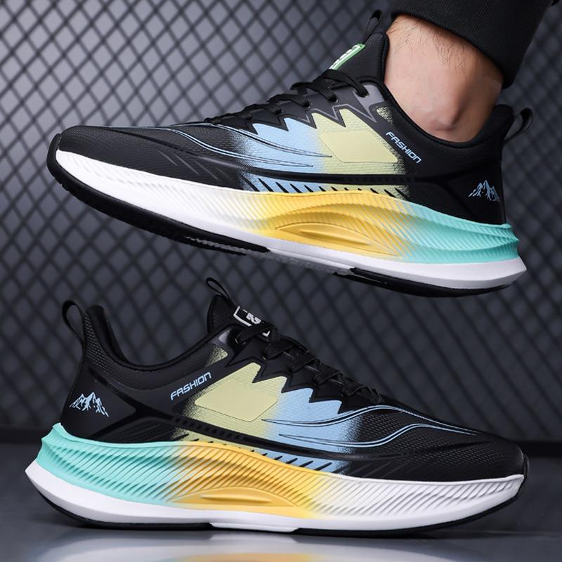 Men's Gradient Running Shoes Breathable Lace-Up Cushioned Sole Sports Sneakers