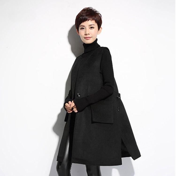 Irregular Woolen Vest Female Mid-length Loose Fit Jacket Autumn Winter