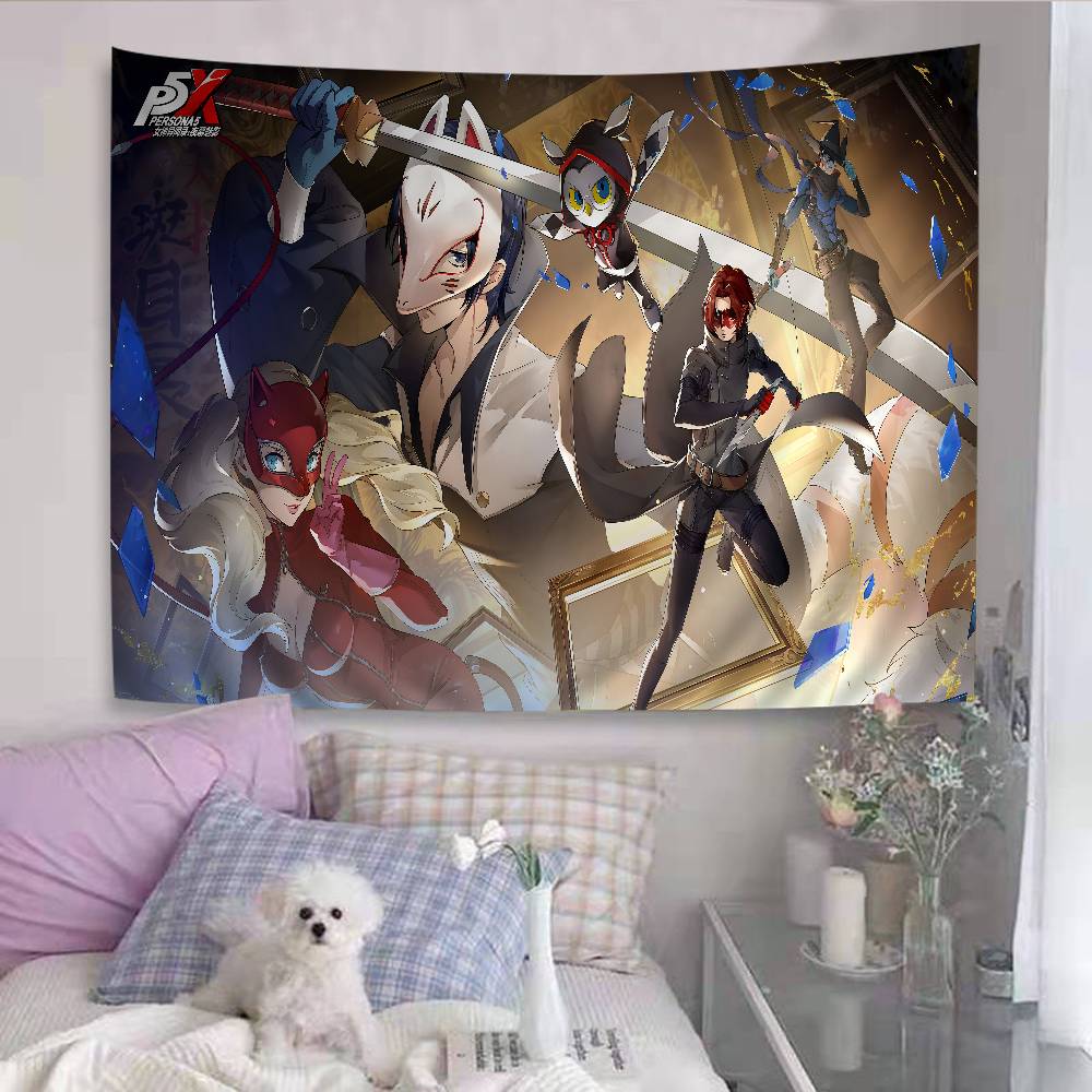 Hot Video PPersona 5 Gaming Anime Tapestry Hippie Flower Wall Carpets Dorm Decor Cheap Hippie Wall Hanging