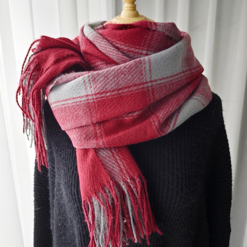 Women's 2024 Korean Style Plaid Snood: Versatile Thick Tassel Shawl for Autumn and Winter