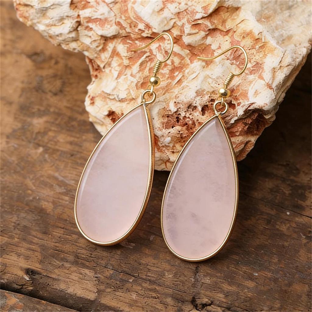 Vintage Gold-Plated Teardrop Earrings with Rose Quartz, Lapis Lazuli, Red Jasper, Turquoise, and Amazonite.