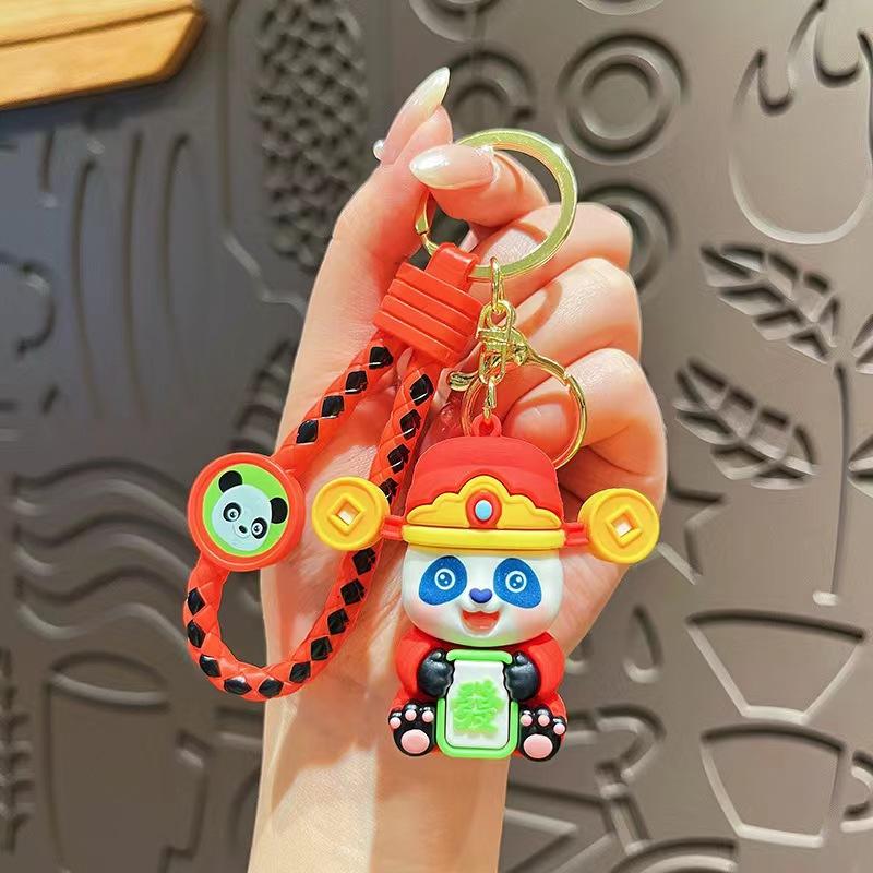 Creative Cartoon Panda God of Wealth Keychain Chain Cute Lucky Little Champion Couple Bag Pendant
