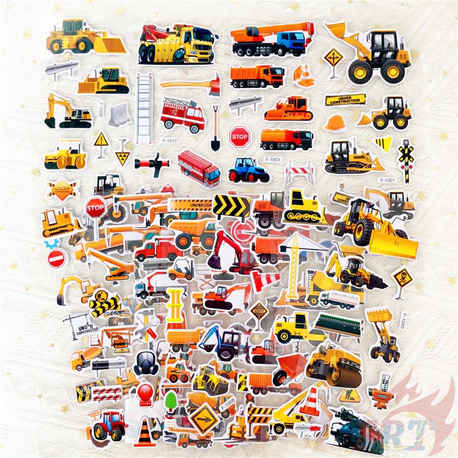 12Sheets/set Engineering Vehicle Rewards Sticker Puffy Bubble Toys Stickers