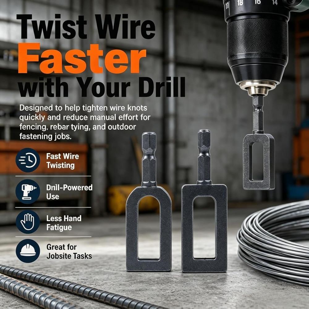 Wire Twister Tool for Drill, Electric Drill Wire Twister Tool, Fence Wire Twisting Tool with 1/4" Hex Shank, Winding Tool, Universal Drill