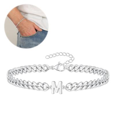 Unisex Bracelet Letter Charm Hollow Thick Chain Adjustable with Extended Chain Name Initial Bangle Couple Gift for Valentines Day