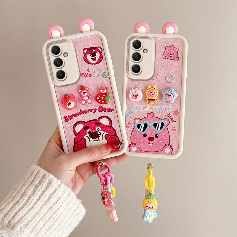 KEYSION Cute Ear 3D Cartoon Case for Samsung S23 FE 5G with Bracelet Soft Silicone Shockproof Phone Back Cover for Galaxy S23 FE