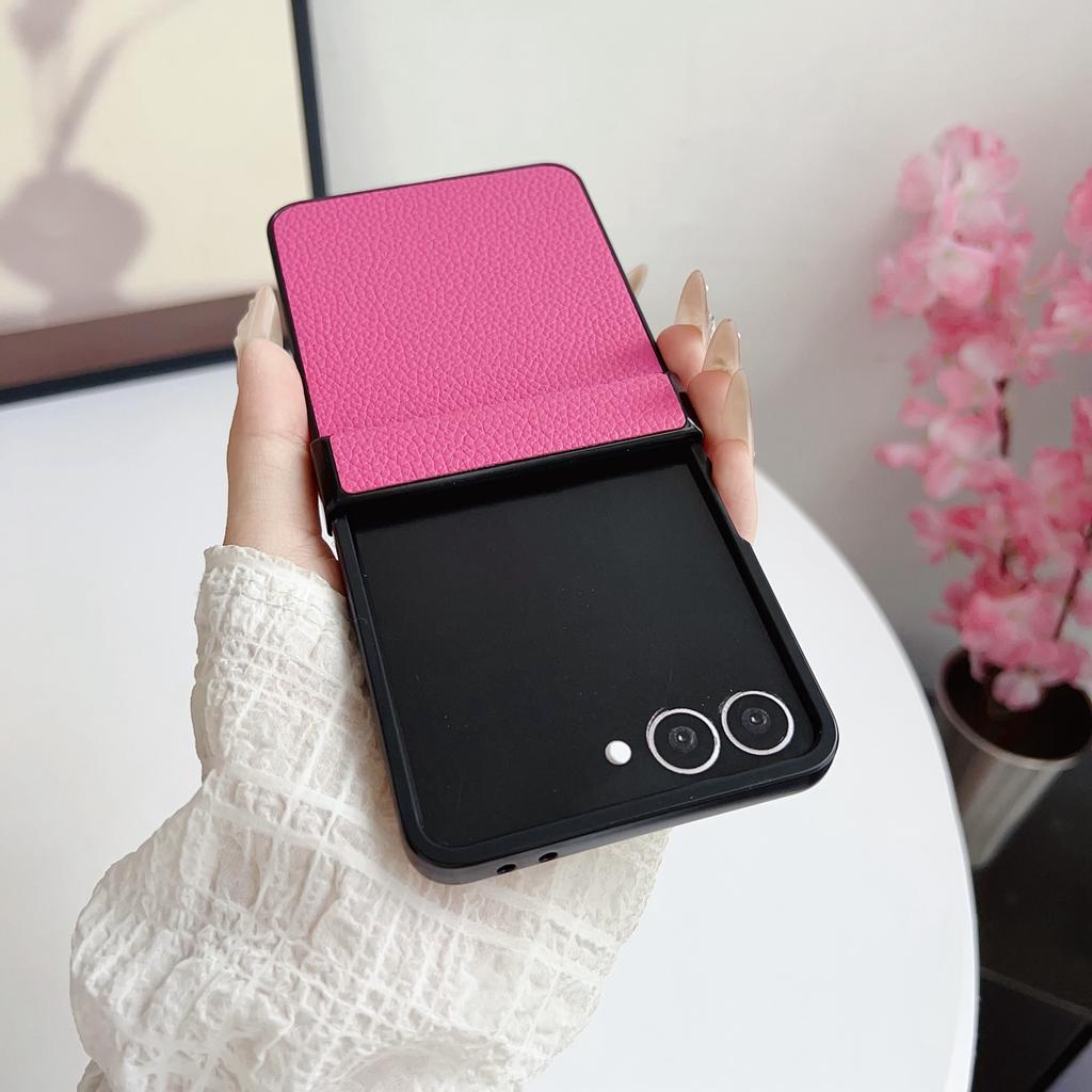 For Samsung Galaxy Z Flip7 5G Case Hinge Protection Litchi Texture Leather + PC Phone Cover