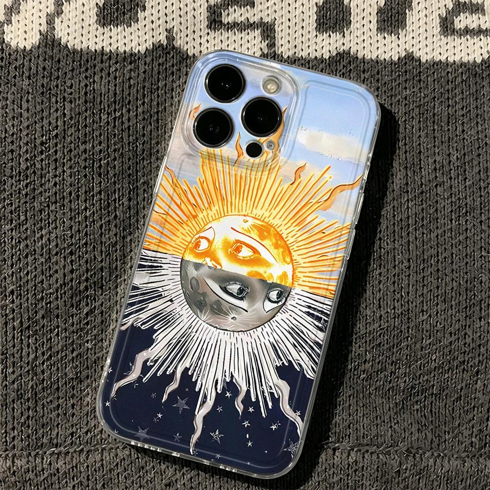 Sun And The Moon Clear Case For Iphone 17 Pro Max 11 15 12 13 14 16 Pro Max Air 16E 17E Cover Funda Bumper