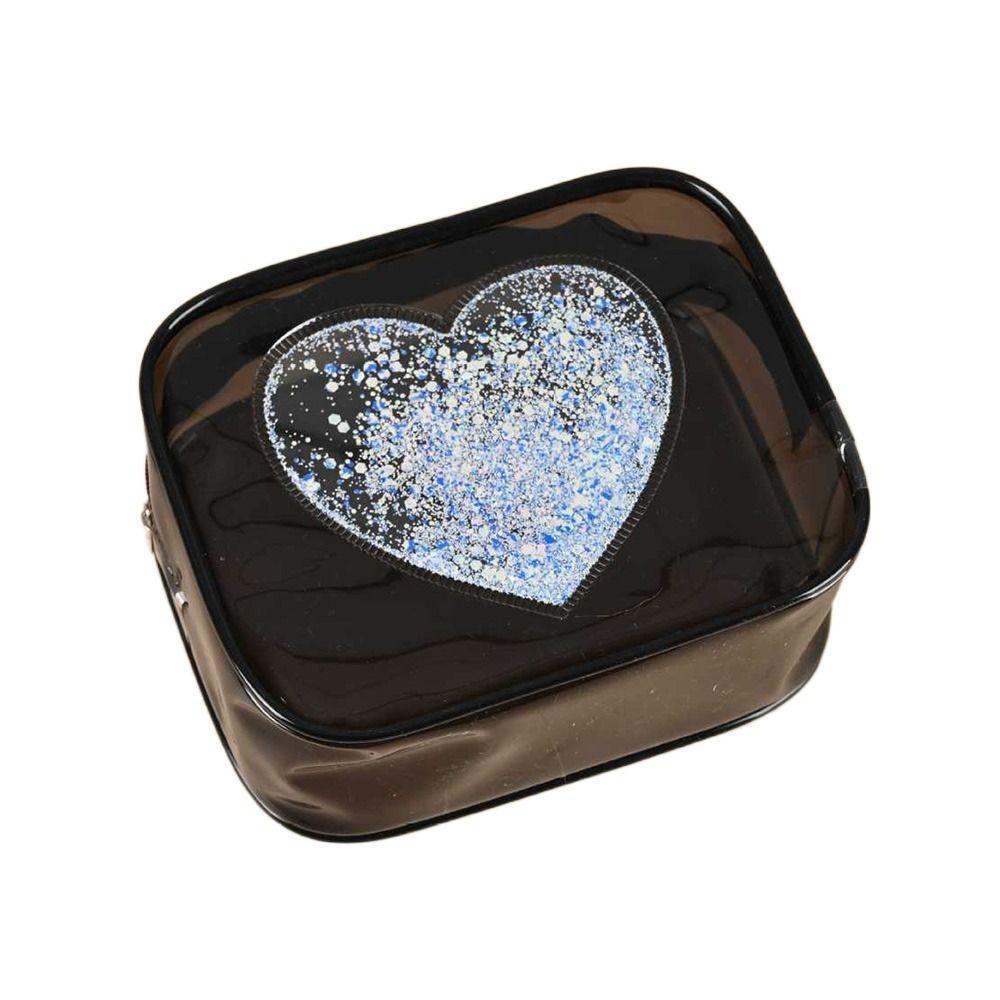 

Прозрачная косметичка с узором в виде сердца, квадратная косметичка, прочная косметичка black-heart