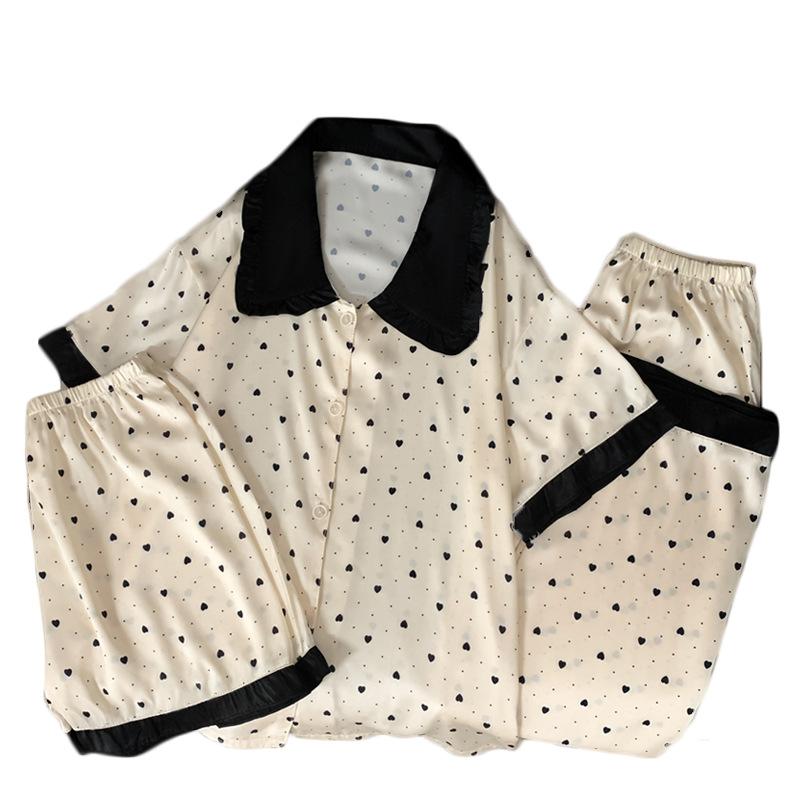 Summer Princess Style Doll Collar Love Pajamas Three-Piece Comfortable Loungewear