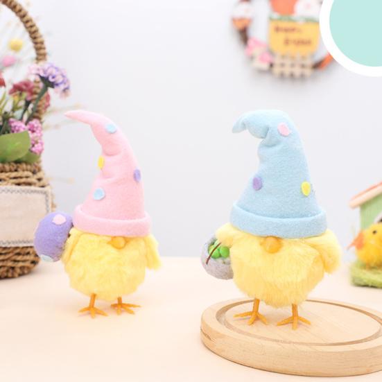 Pluszowa Lalka Kurczak Ozdoba Wielkanocna z Kolorowym Kapeluszem Czarodzieja Brokatową Powierzchnią Jajka Żółta Pluszowa Dekoracja na Biurko Półkę na Książki Świąteczny Sezonowy Dekor