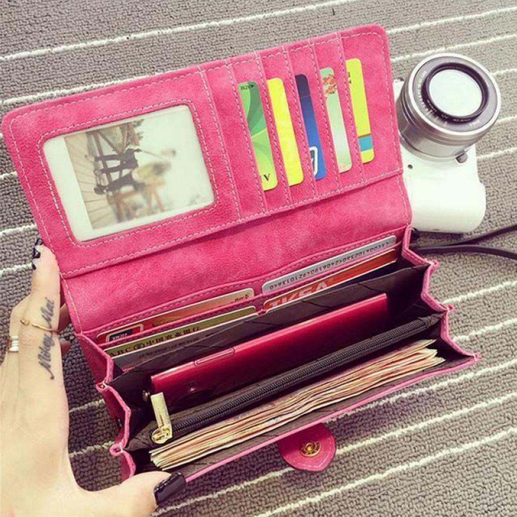 PU Leather Long Wallet Solid Color Women Purse with Card Holder Small Cash Pouch Office Camping Female Supplies Gifts
