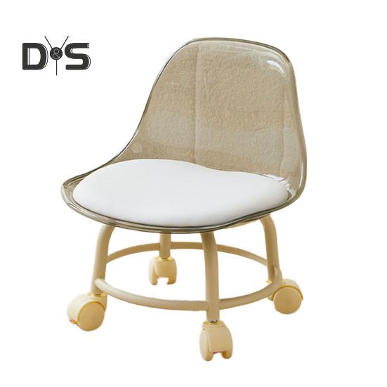 Acrylic Low Stool with 360 Degrees Swivel Wheels Faux Leather Cushion Roller Seat with Backrest Heavy Duty Rotating Mini Chair Seating Stool