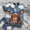 Women's T-shirt Short Sleeve Summer Everyday Animation Horse Digital 3D Print Sexy Diagonal Collar Top Loose Female Pullover