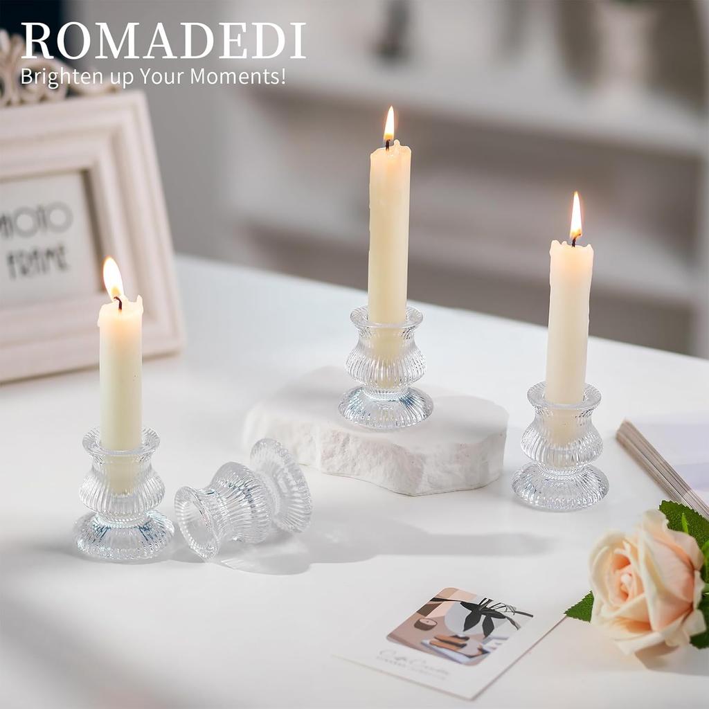 Romadedi Glass for Candlestick - 2 Pcs Clear Small Tapered Candle Holder Dec
