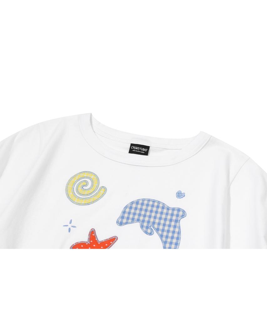 CPGN STUDIO Dolphin Pop Crop Short Sleeve Tee White