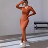 2024 Spring/Summer Women's Ribbed Knit Slim Fit Long Sleeve Lapel Dress