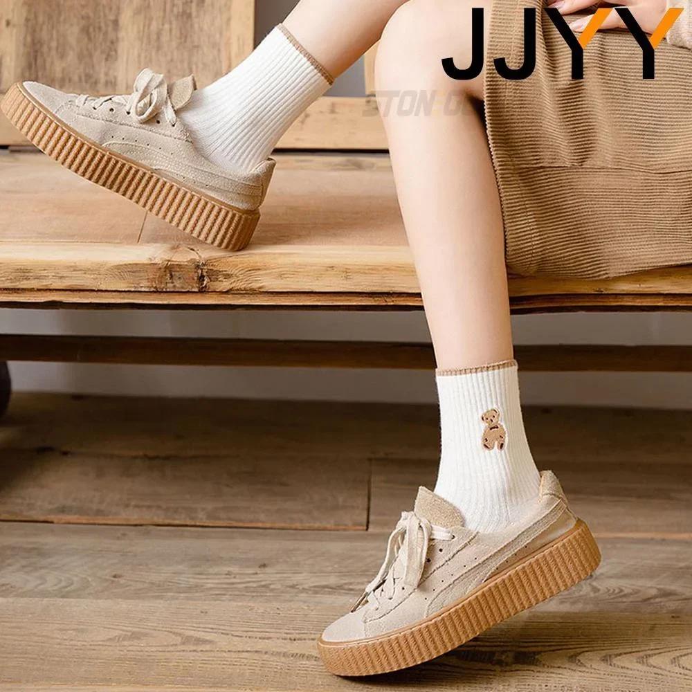 High Quality Cotton Socks for Women Fashion Solid Color Bear Medium Tube Crew Socks Comfy Casual Winter Warm Socks Autumn Fall