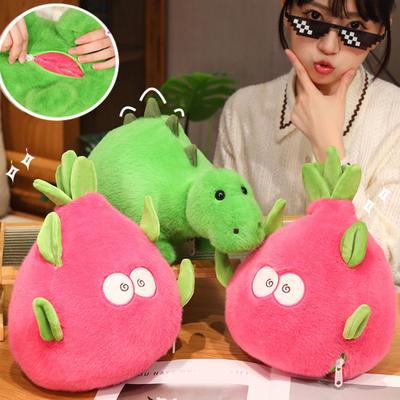 Dinosaure en peluche réversible Dragon Fruit Peluche transformable en peluche Dino Poupée Oreiller Maison Bureau Chambre Décoration Enfants Adultes Cadeau