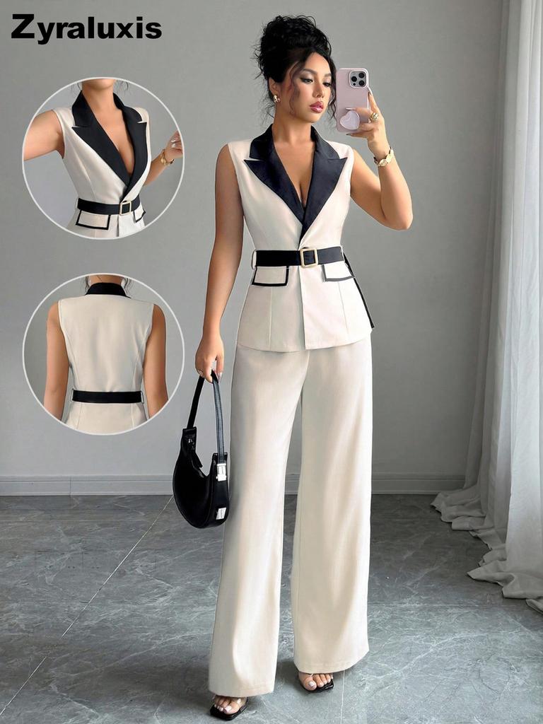 Autumn Chic Elegant Camisole High-Rise Straight Leg Pants Women's Set Women's Suit Vest Set